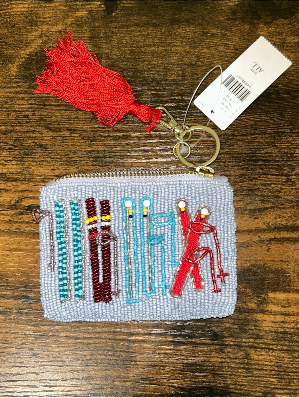 Anthropologie Beaded Tassel Key Pouch - Red & Light Blue